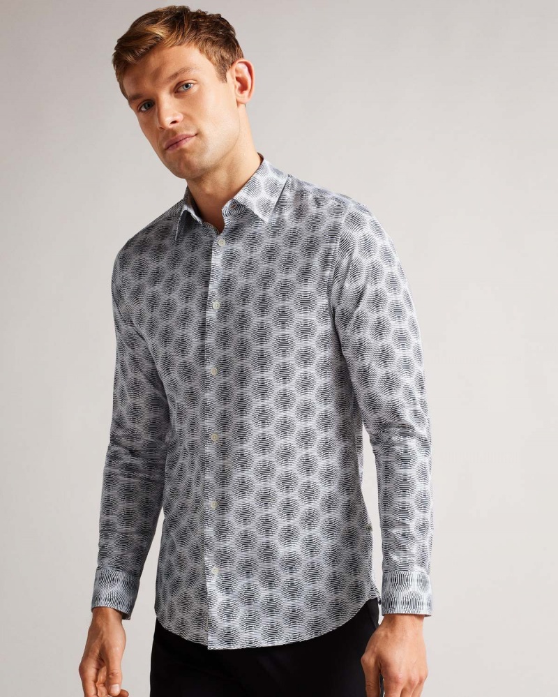 Ted Baker PEARSE Long Sleeve Circle Geo Stretch Shirt Albi | 318OMKWZD