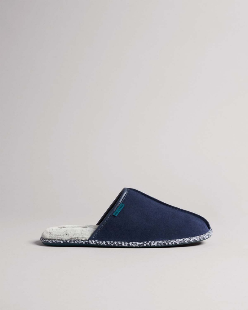 Ted Baker PETERR Piele Intoarsa Mule Papuci Dk-Blue | 369OYRPKG