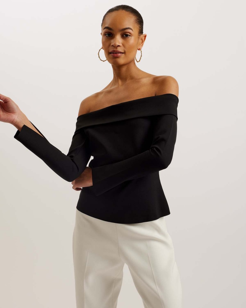 Ted Baker PHOLLYY Off The Shoulder Fitted Top Negrii | 869OTPNKF