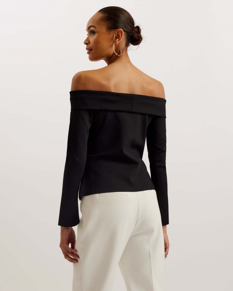 Ted Baker PHOLLYY Off The Shoulder Fitted Top Negrii | 869OTPNKF