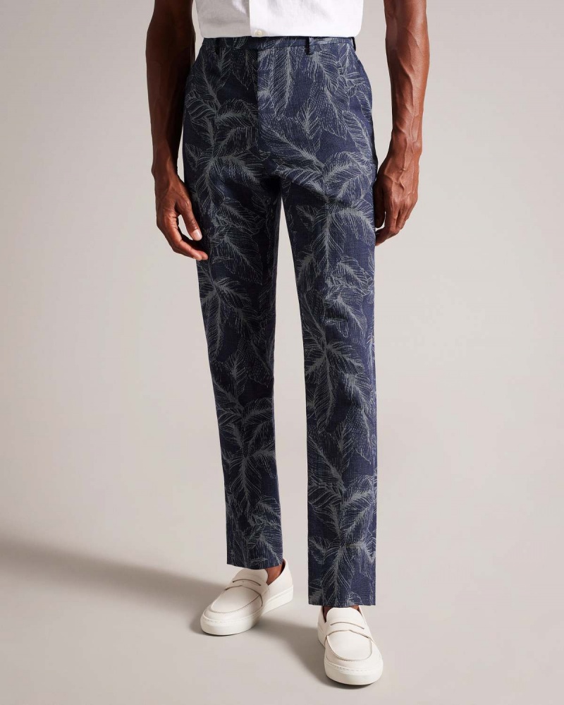 Ted Baker POSTOT Bumbac Linen Printed Trousers Bleumarin | 732YQDOAT