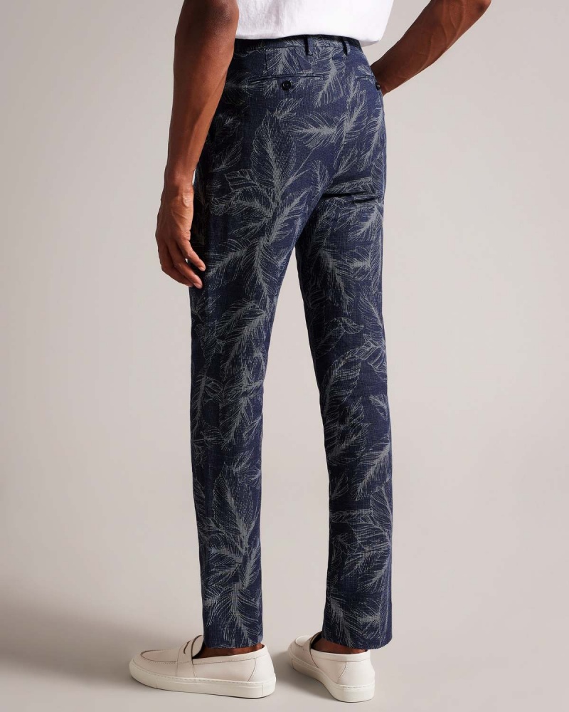 Ted Baker POSTOT Bumbac Linen Printed Trousers Bleumarin | 732YQDOAT