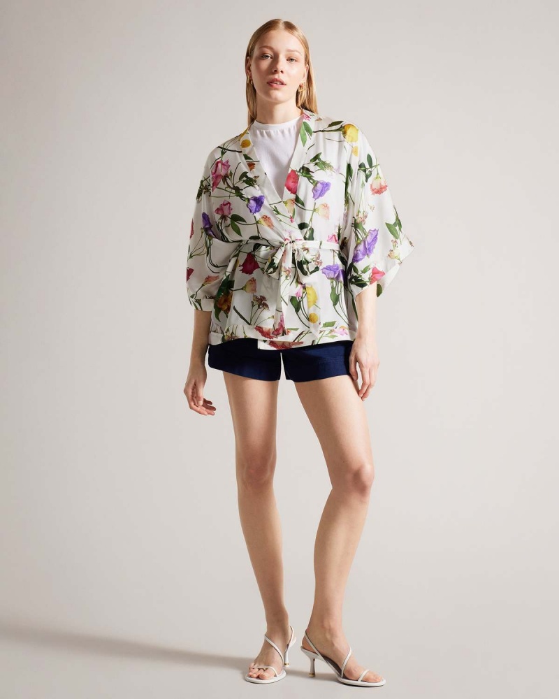 Ted Baker Paulaah Floral Printed Kimono Ecru | 835AESINV