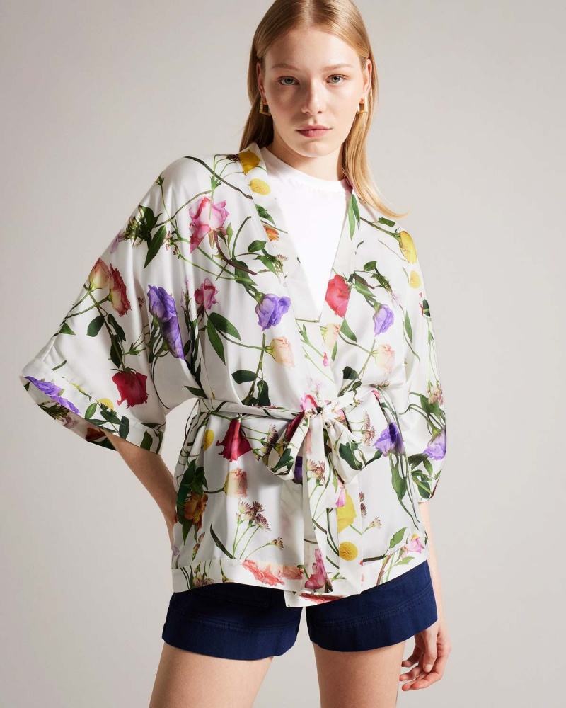 Ted Baker Paulaah Floral Printed Kimono Ecru | 835AESINV