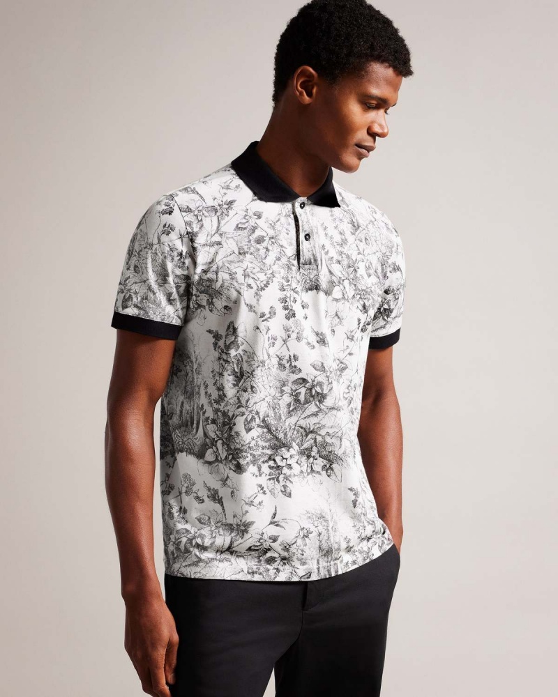 Ted Baker QUINTEN SS Regular Fit Printed Polo Albi | 569KNVAHT