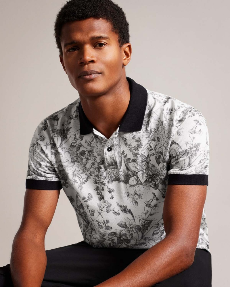 Ted Baker QUINTEN SS Regular Fit Printed Polo Albi | 569KNVAHT