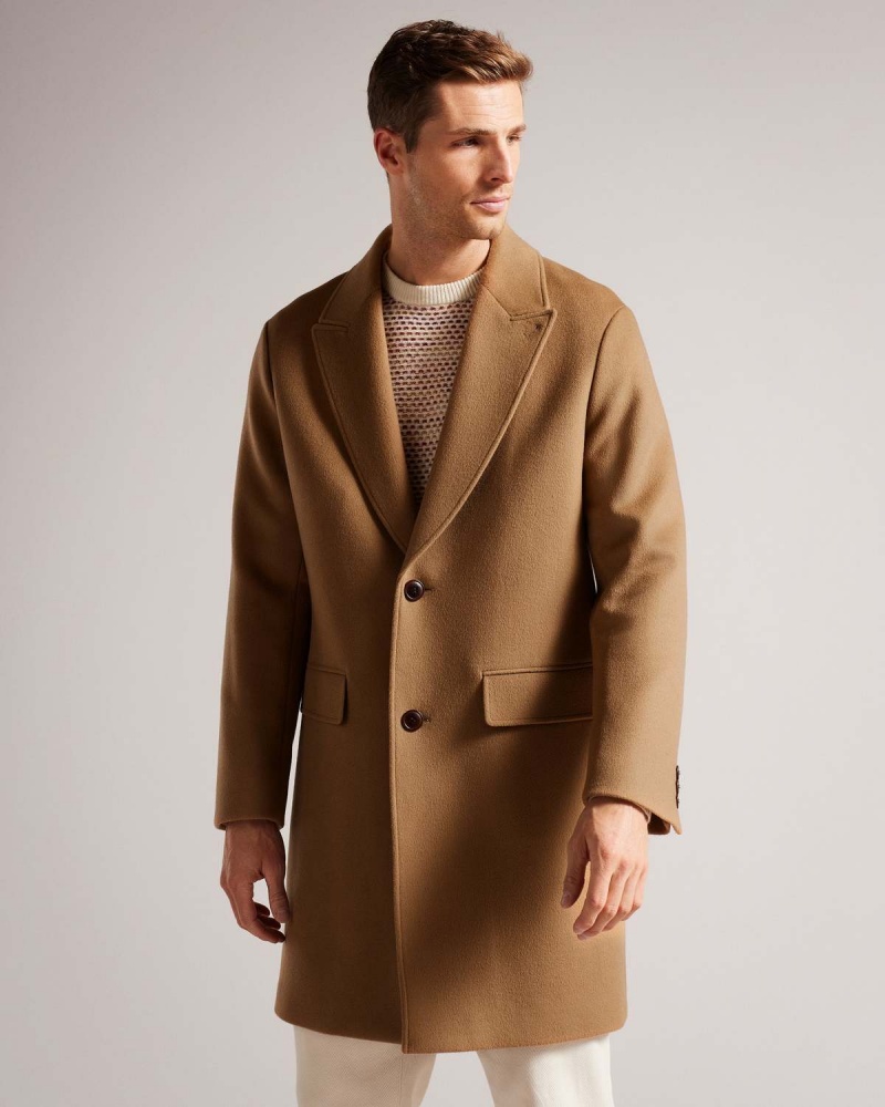 Ted Baker RAYDON Pure Lână Single Breasted Overcoat Camel | 316XHJDIS