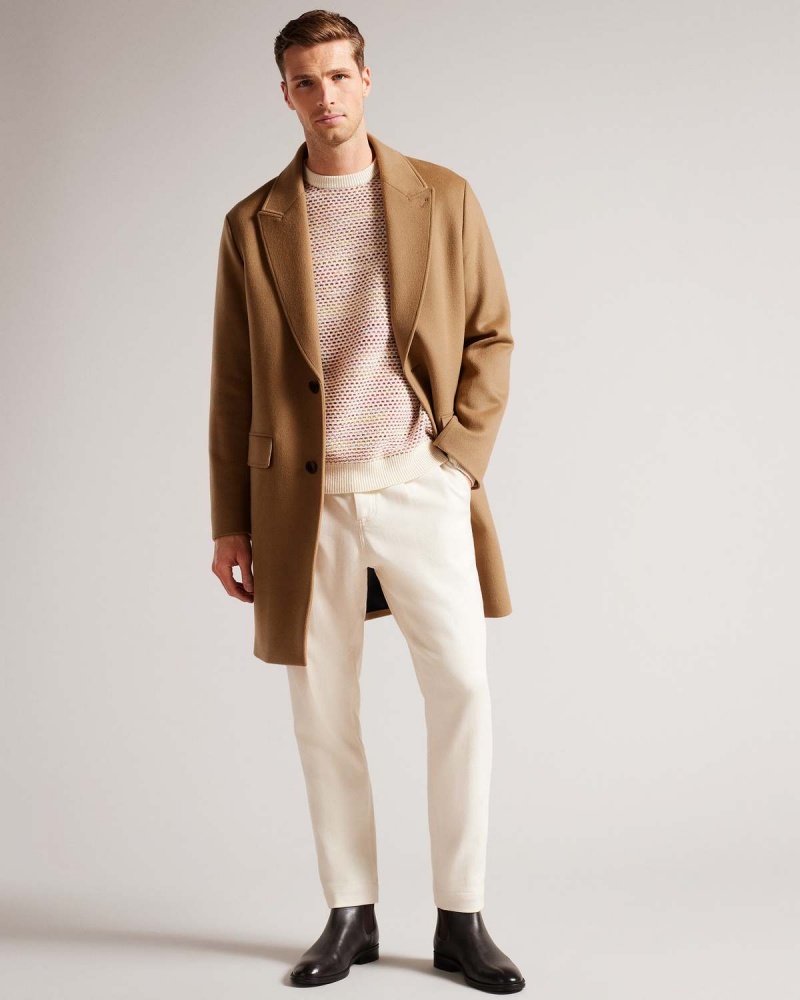 Ted Baker RAYDON Pure Lână Single Breasted Overcoat Camel | 316XHJDIS