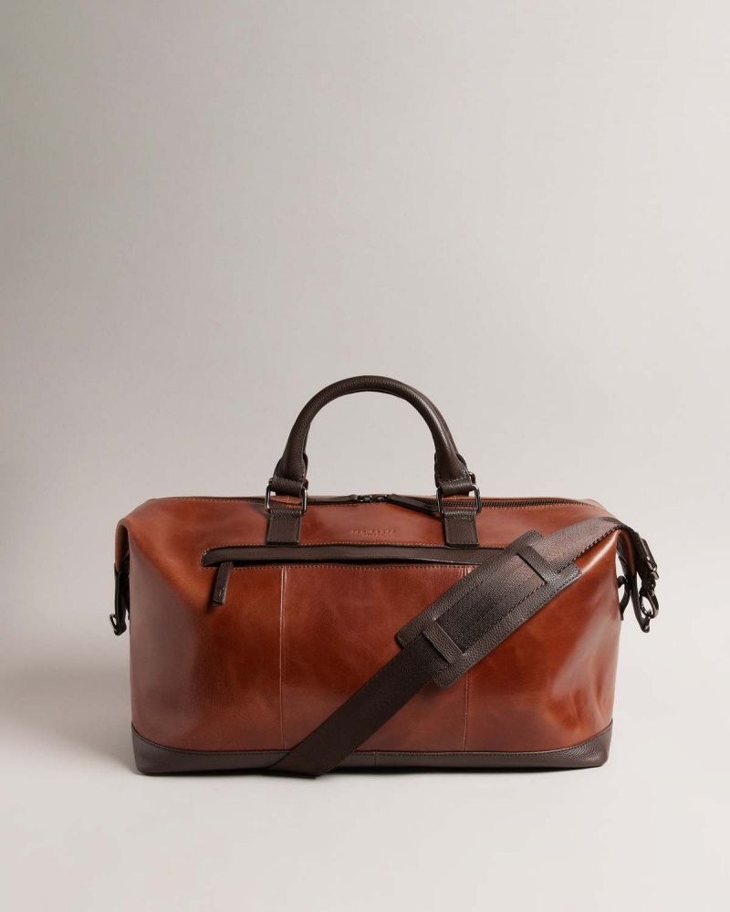 Ted Baker RAYGON Piele Webbing Wax Piele Mix Holdall Tan | 912PIYFXA