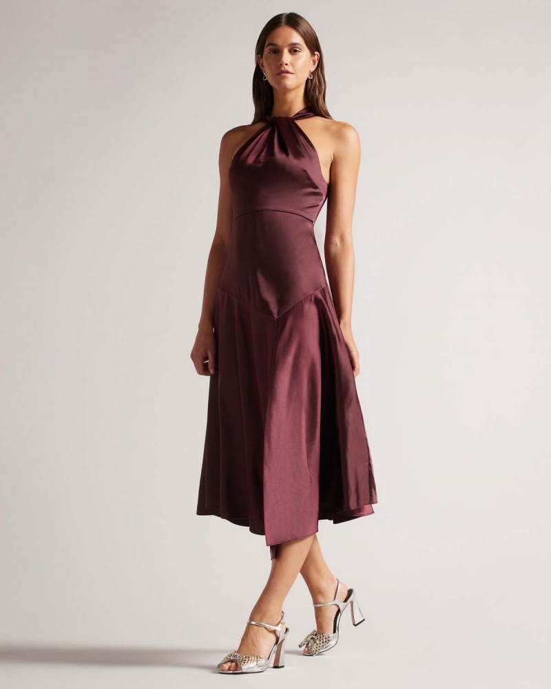 Ted Baker RENON Twist Neck Midi Rochie Violet | 085OTWZMH