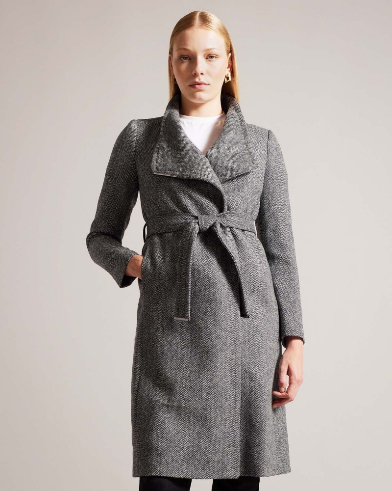 Ted Baker ROSEANE Wrap Coat with Shoulder Panels Negrii | 914HIKBWV