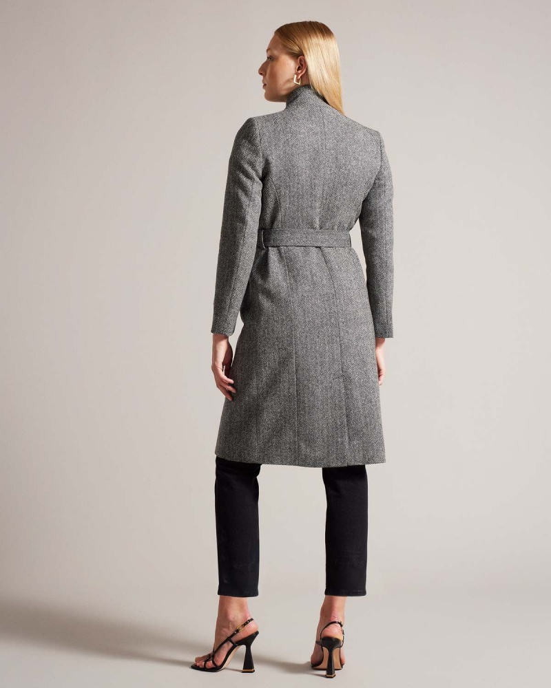 Ted Baker ROSEANE Wrap Coat with Shoulder Panels Negrii | 914HIKBWV