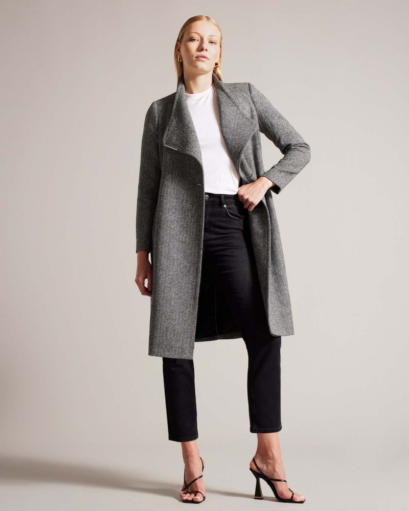 Ted Baker ROSEANE Wrap Coat with Shoulder Panels Negrii | 914HIKBWV