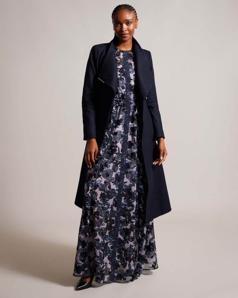 Ted Baker ROSEIKA Midi Length Double Breasted Coat with Skirt Dk-Blue | 753DBWTCQ