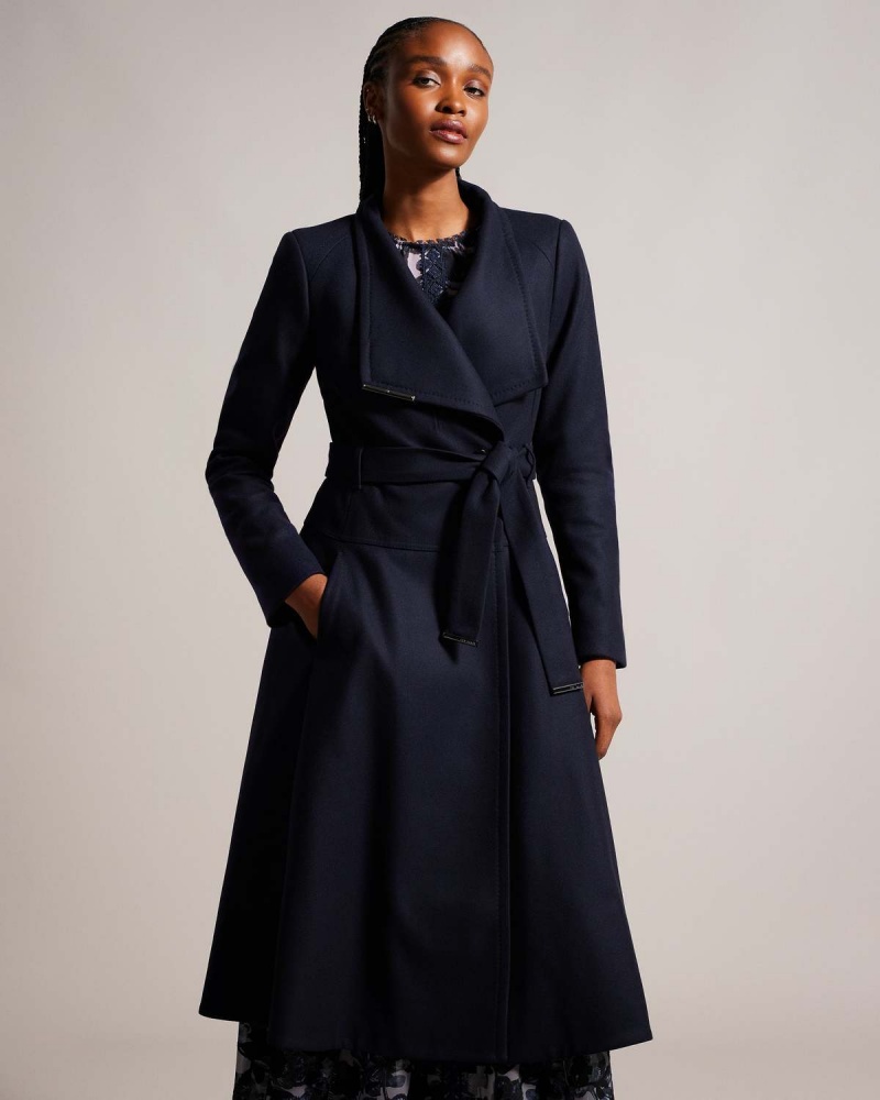 Ted Baker ROSEIKA Midi Length Double Breasted Coat with Skirt Dk-Blue | 753DBWTCQ