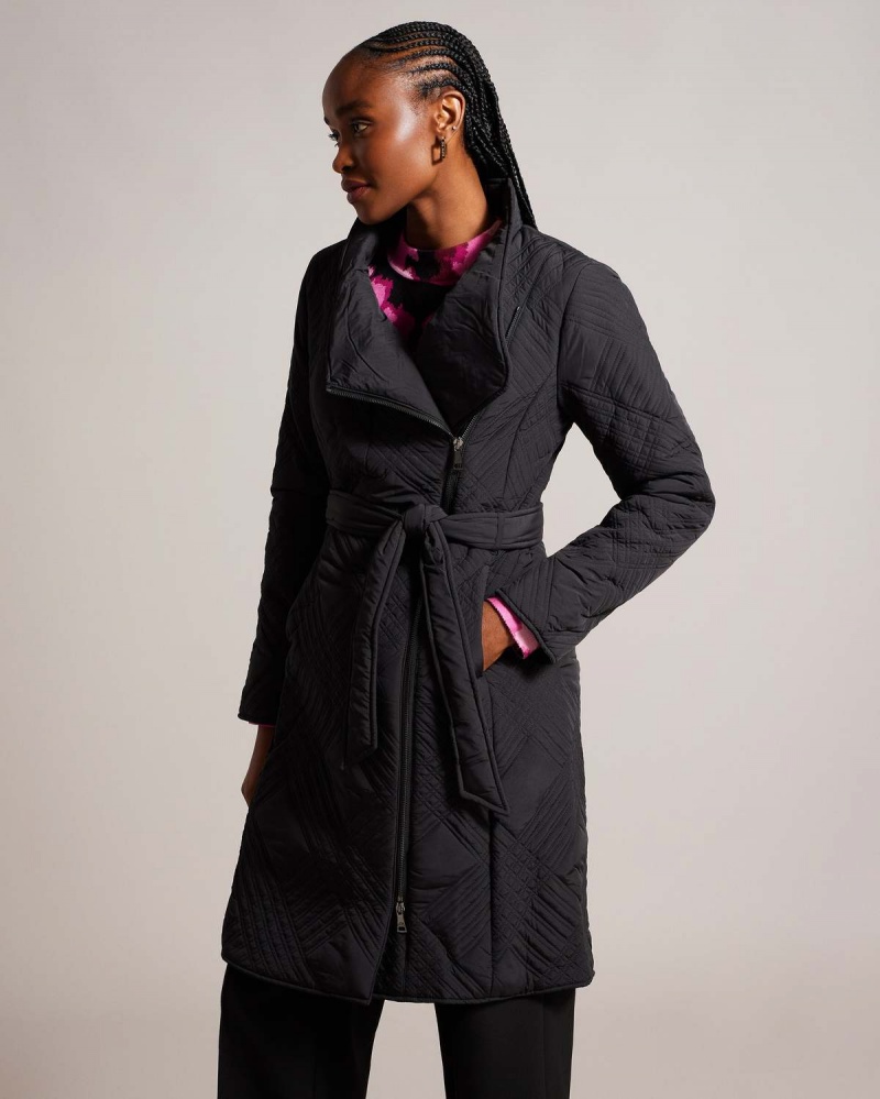 Ted Baker ROSEMAE Căptușită Midi Wrap Coat Negrii | 640KETSMP