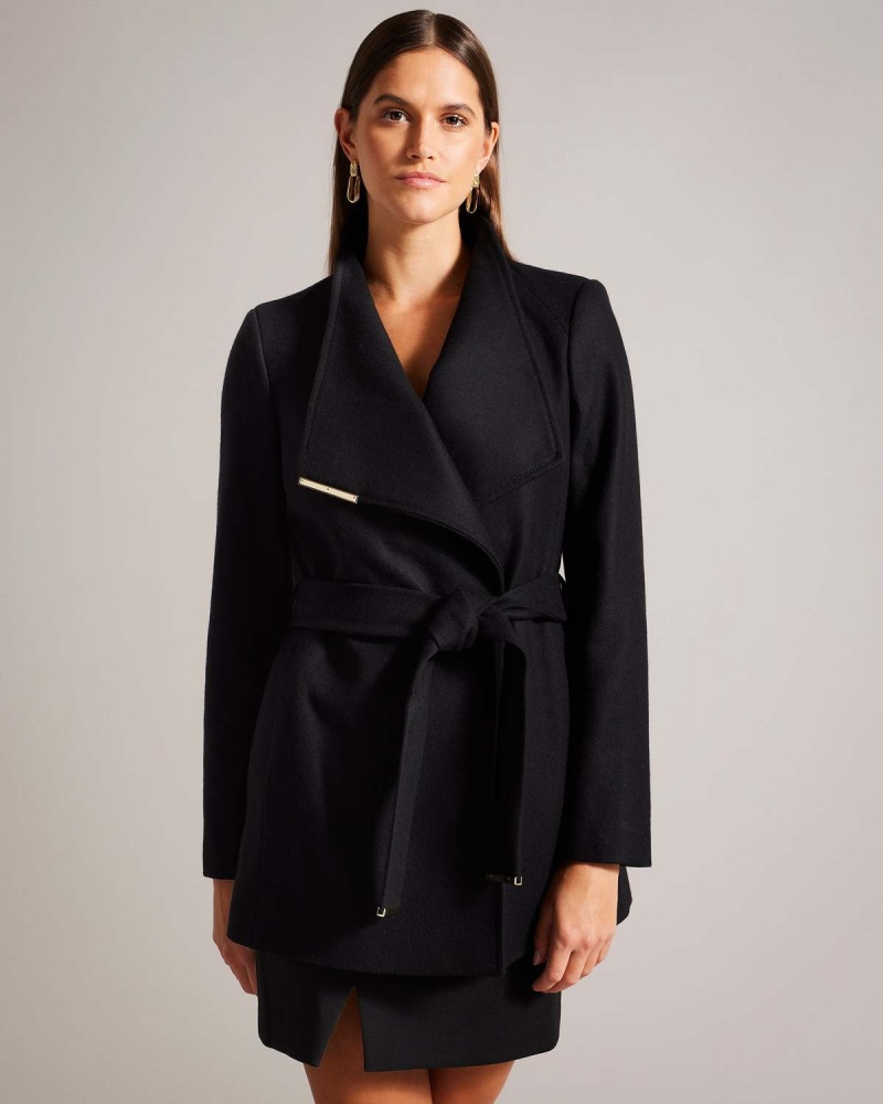 Ted Baker ROSESS Scurte Lână Wrap Coat Negrii | 738LBOUHA