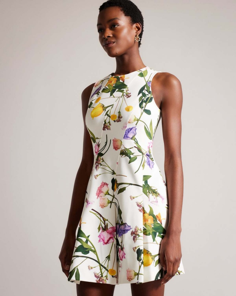 Ted Baker RUXANE Printed Neoprene Skater Rochie Albi | 809HINDBW