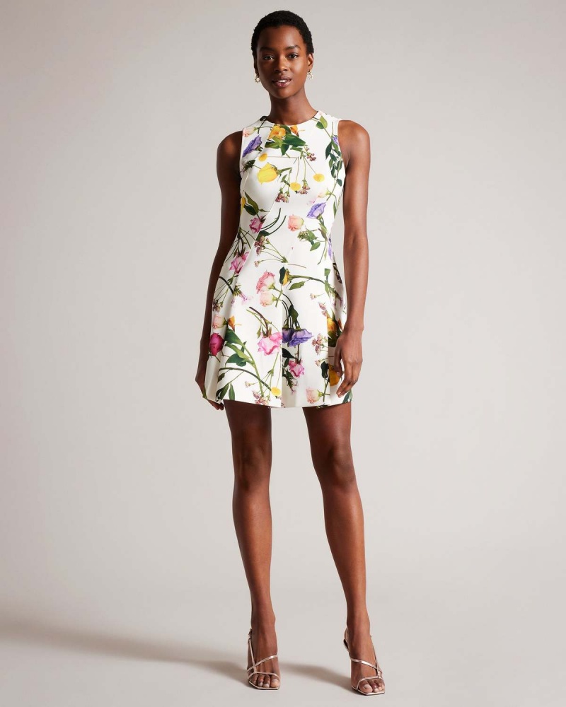 Ted Baker RUXANE Printed Neoprene Skater Rochie Albi | 809HINDBW