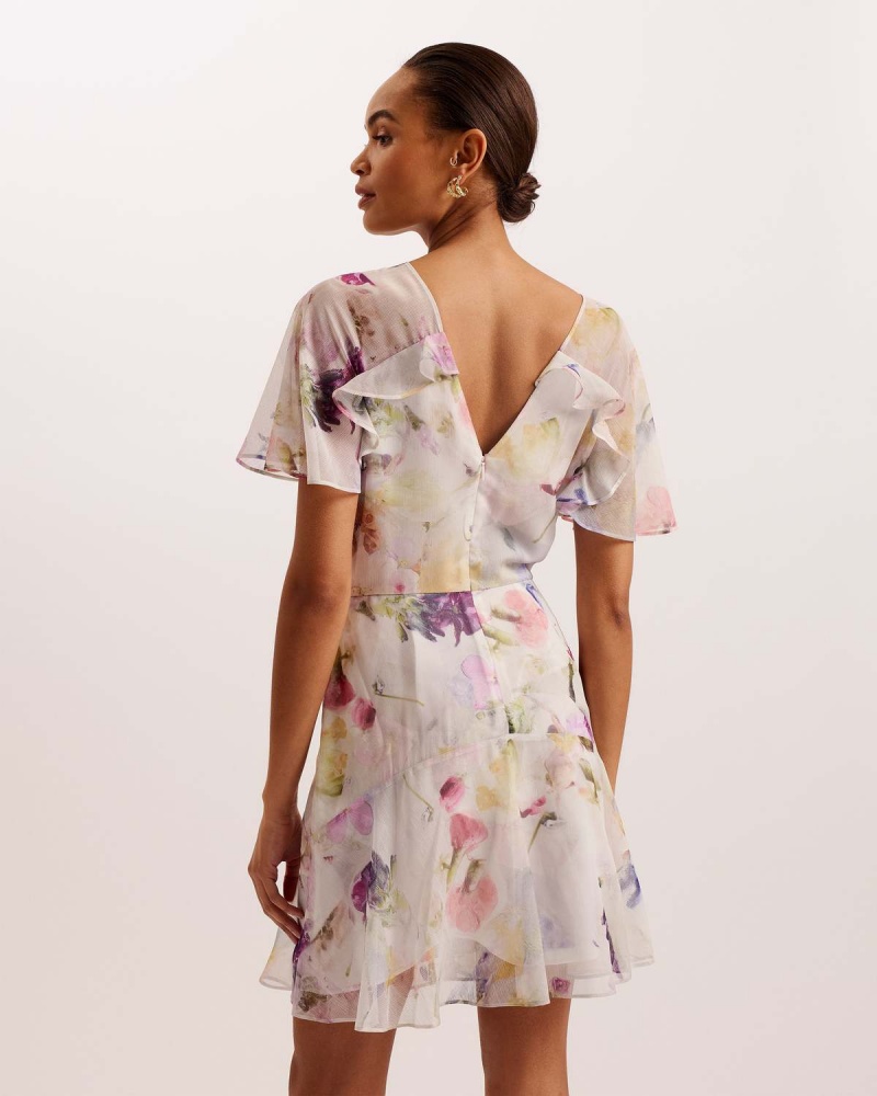 Ted Baker SANGRO Angel Sleeve Fit And Flare Mini Rochie Albi | 351BXMRFV