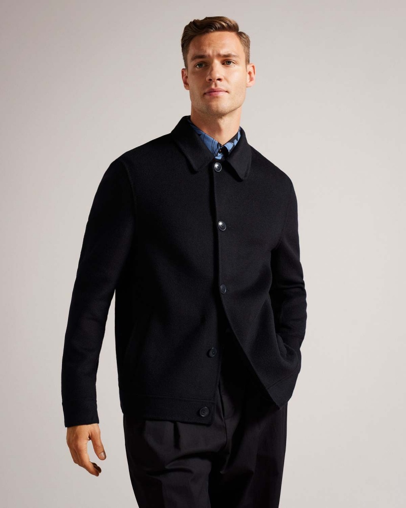 Ted Baker SHARPOW Lână Collared Jacket Bleumarin | 735DTUANC