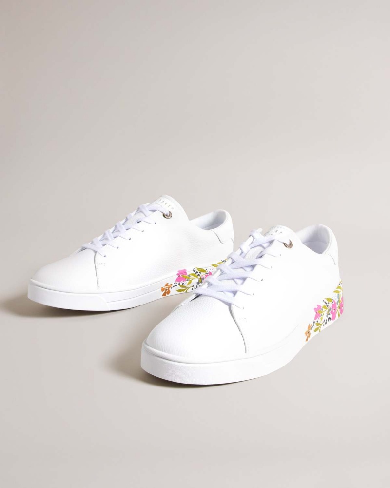 Ted Baker SHELIIE Floral Sole Piele Cupsole Trainer Albi | 928DOHXSZ