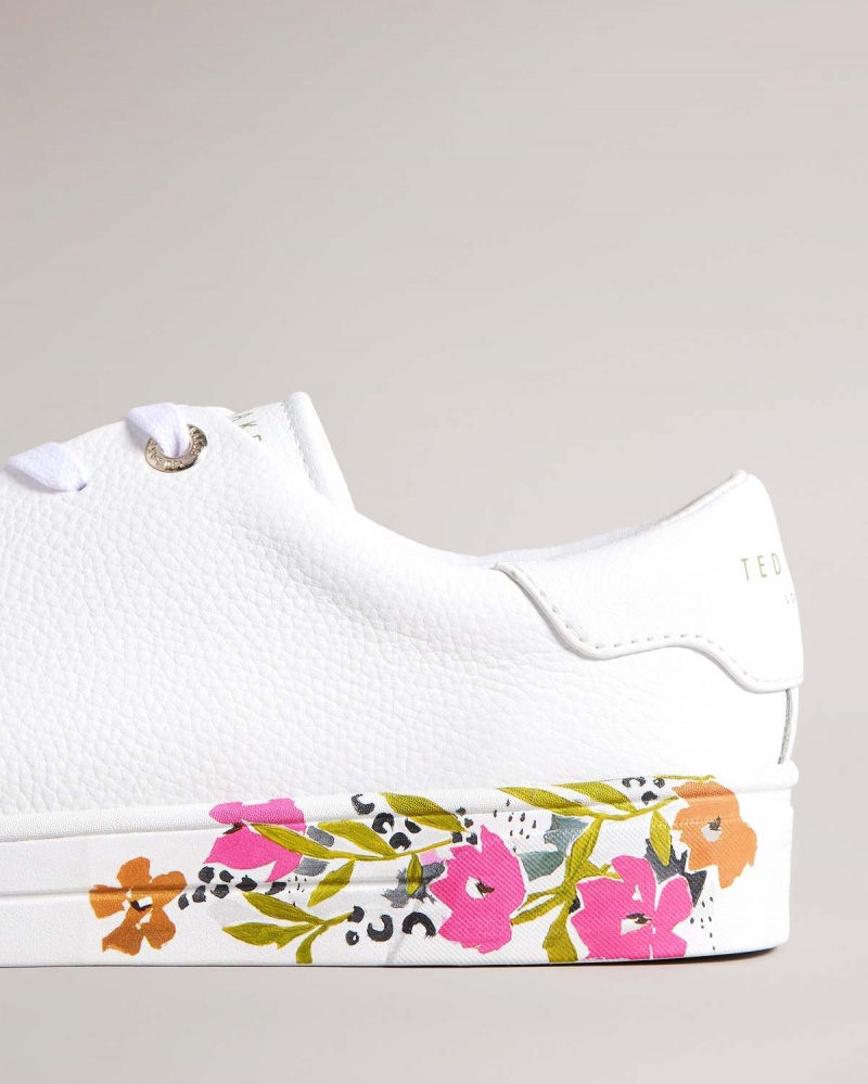 Ted Baker SHELIIE Floral Sole Piele Cupsole Trainer Albi | 928DOHXSZ