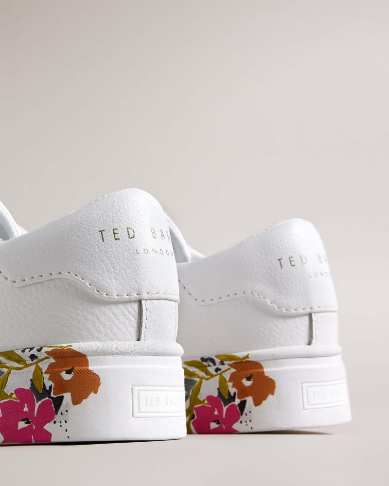 Ted Baker SHELIIE Floral Sole Piele Cupsole Trainer Albi | 928DOHXSZ