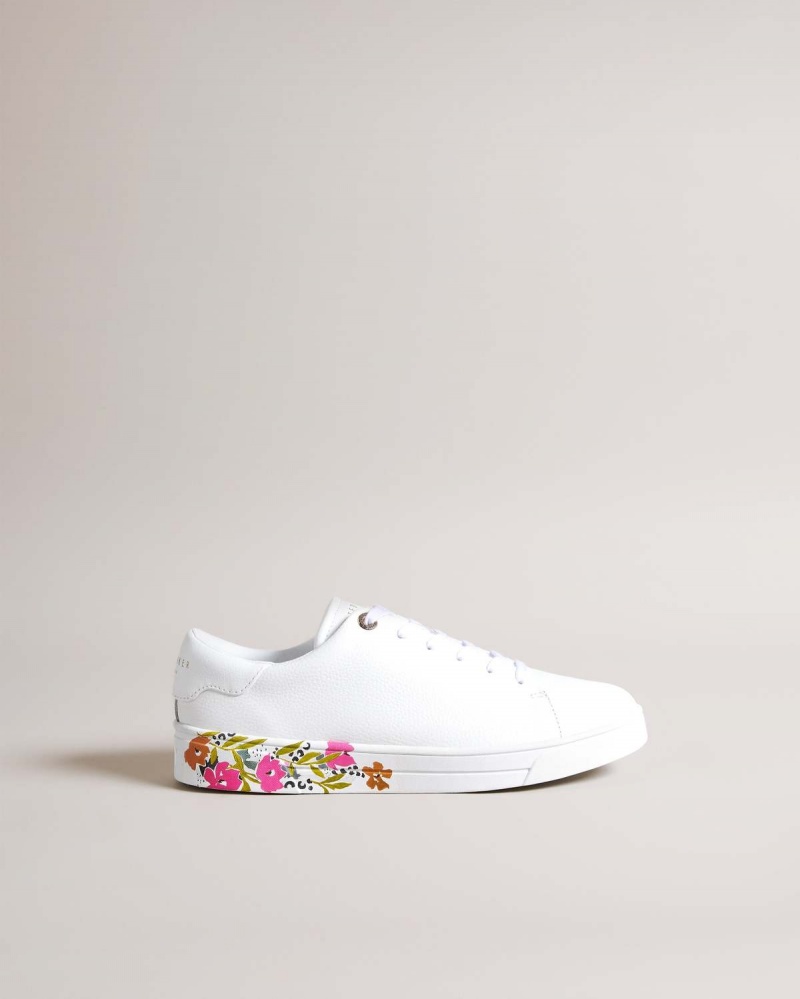 Ted Baker SHELIIE Floral Sole Piele Cupsole Trainer Albi | 928DOHXSZ