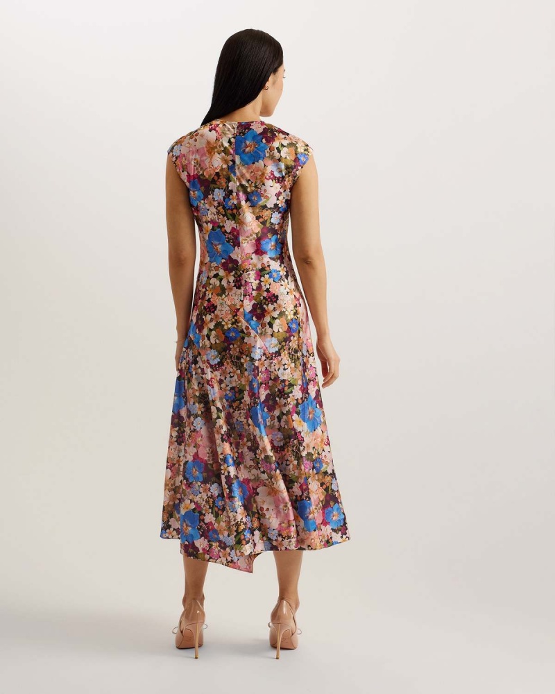 Ted Baker SLANNO Asymmetric Fara Maneci Midi Rochie Negrii | 951BSJHVX