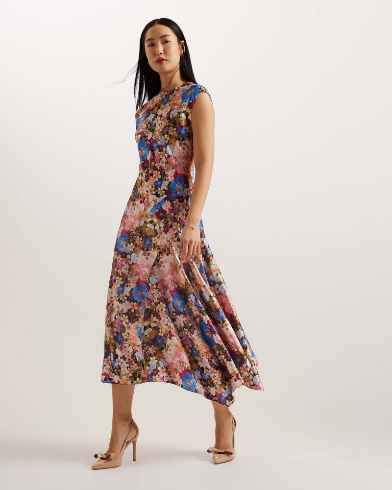 Ted Baker SLANNO Asymmetric Fara Maneci Midi Rochie Negrii | 951BSJHVX