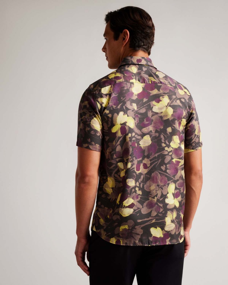 Ted Baker SLESHO SS Watercolour Print Shirt Multicol | 659XEWUAP