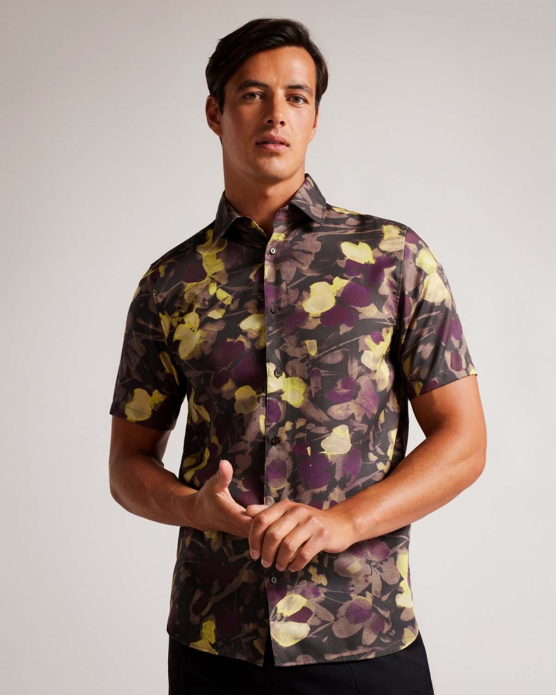 Ted Baker SLESHO SS Watercolour Print Shirt Multicol | 659XEWUAP