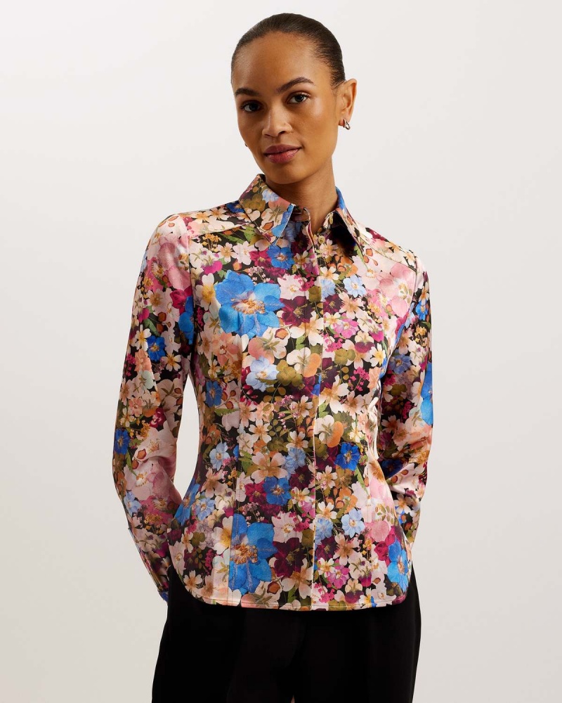 Ted Baker SLIZZA Fitted Shirt With Exposed Seams Negrii | 158CNGIBD