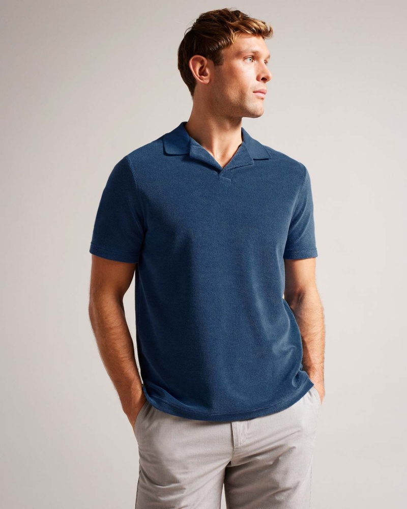 Ted Baker SNDBANK SS Regular Fit Towelling Polo Bleumarin | 045JFBRKZ