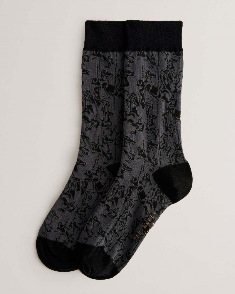 Ted Baker SOKKELV Horse Pattern Sock Negrii | 231POIHCV