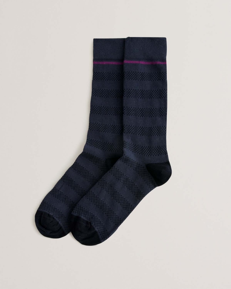 Ted Baker SOKKTWO Textured Stripe Sock Bleumarin | 736ZCEQDX