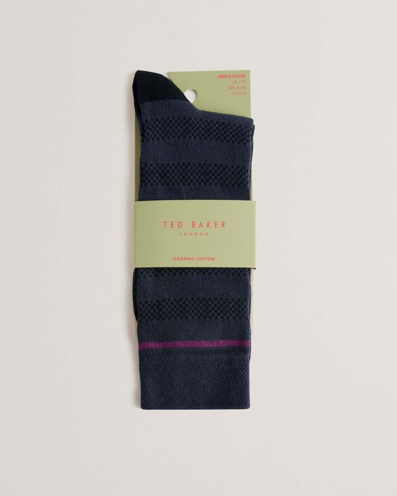 Ted Baker SOKKTWO Textured Stripe Sock Bleumarin | 736ZCEQDX