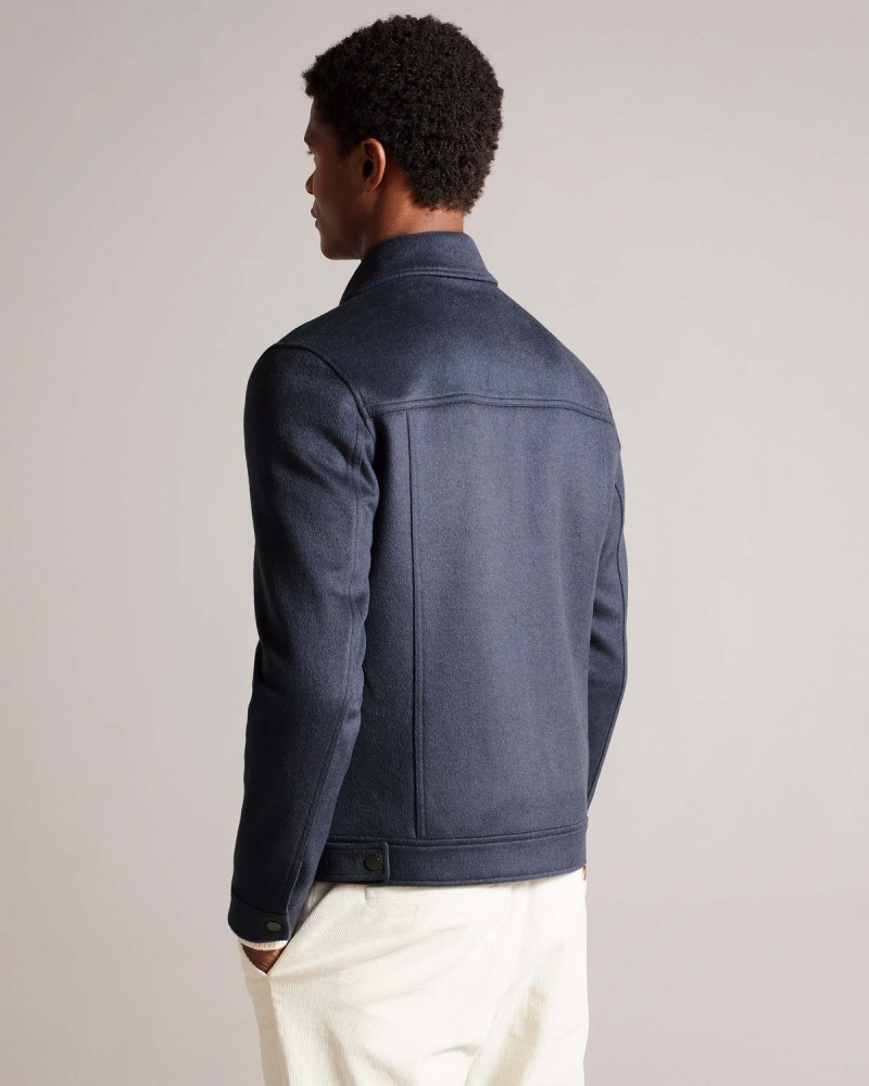 Ted Baker SOMERSS Zip Thru Lână Trucker Jacket Mid-blue | 784QJZBCY