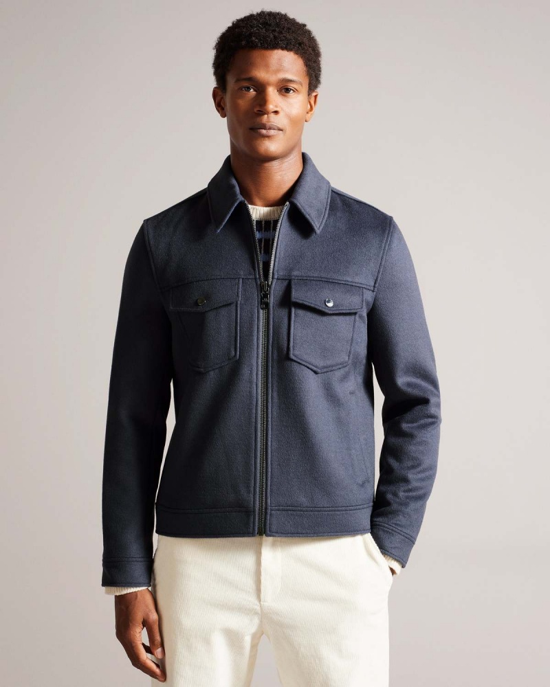 Ted Baker SOMERSS Zip Thru Lână Trucker Jacket Mid-blue | 784QJZBCY