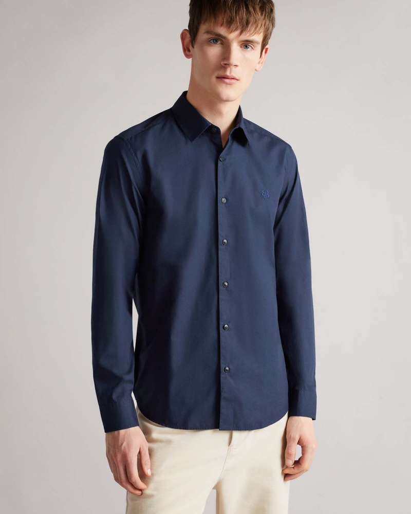 Ted Baker SONIKK LS Tonal Poplin Shirt Bleumarin | 059PTYVOA