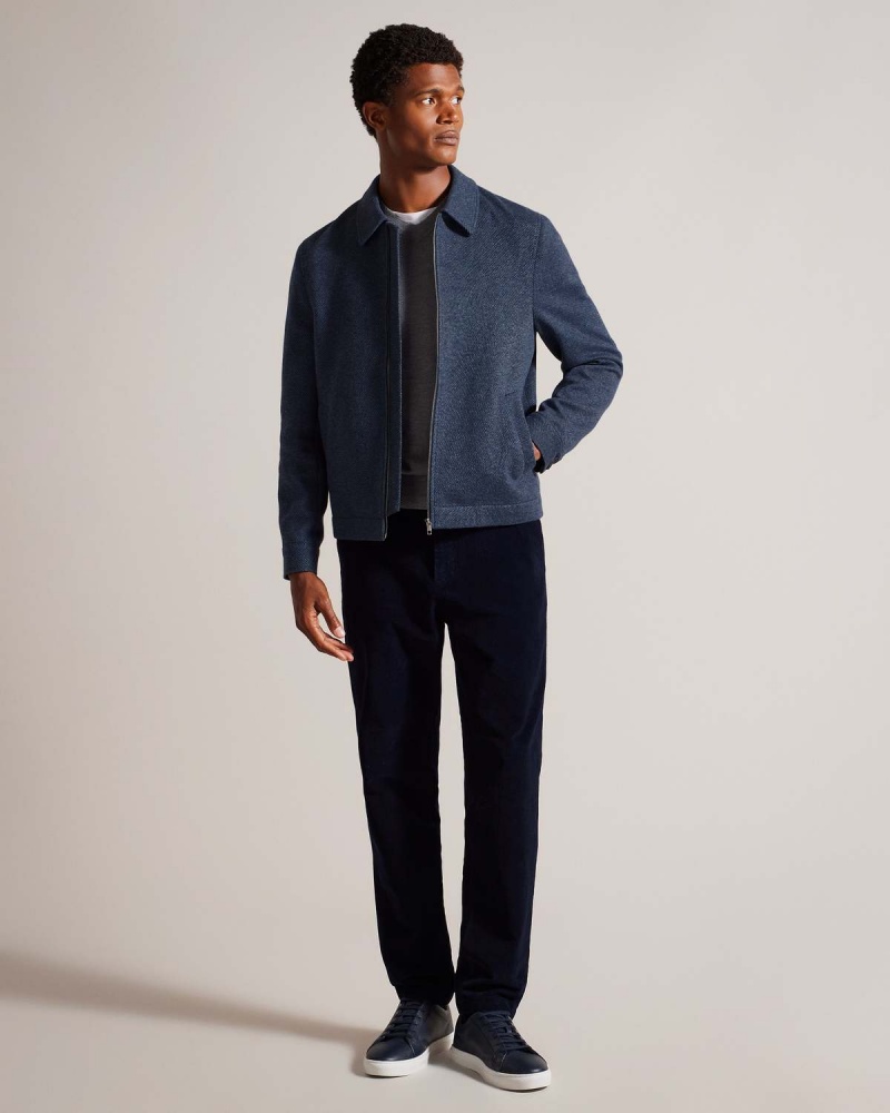 Ted Baker SOUTHJ Lână Blend Smart Harrington Jacket Bleumarin | 648YWXJIU