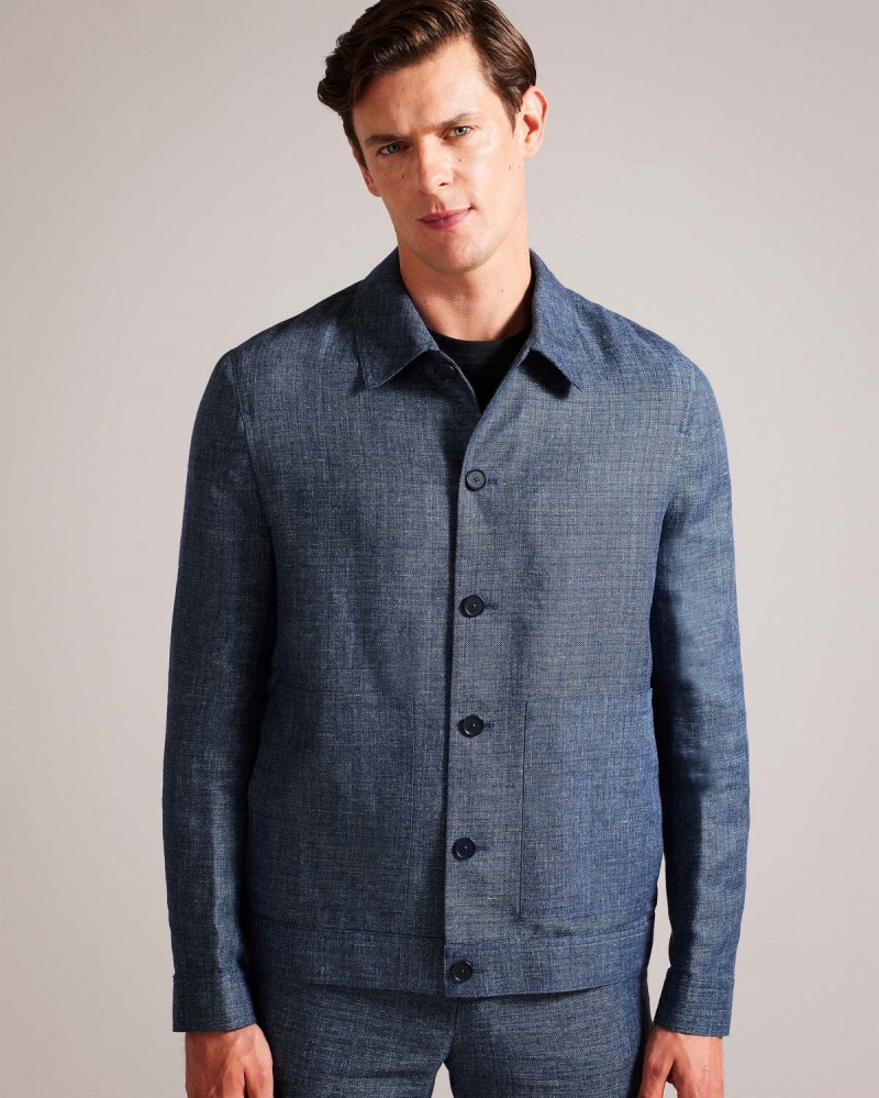 Ted Baker TAYLOJ Linen Lână Jacket Bleumarin | 983XAPRJC