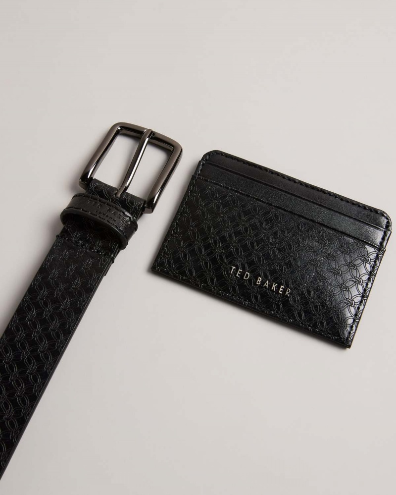 Ted Baker TERAMO Laser Etched Belt And Card Holder Set Negrii | 283UPZQNG