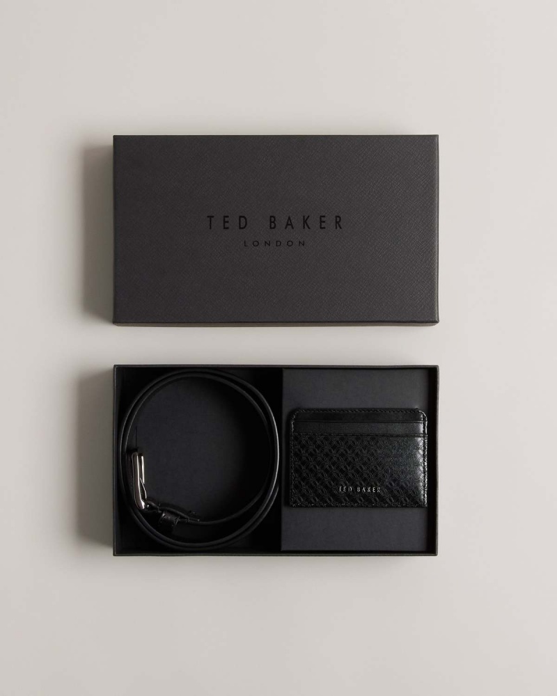 Ted Baker TERAMO Laser Etched Belt And Card Holder Set Negrii | 283UPZQNG