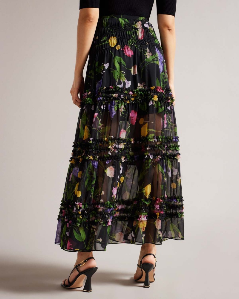 Ted Baker THIEAA Micro Ruffle Tiered Midaxi Skirt Negrii | 425SKWLUG