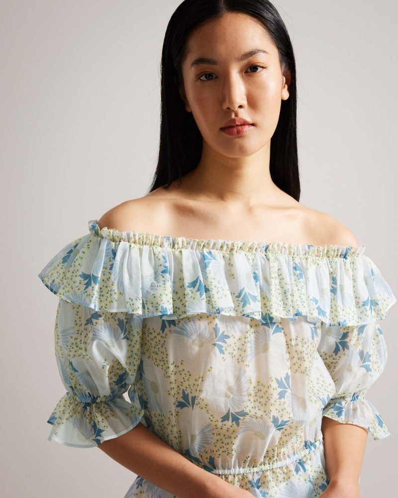 Ted Baker TRISIA Off The Shoulder Top with Elasticated Talie Sky-blue | 058QOPGJF