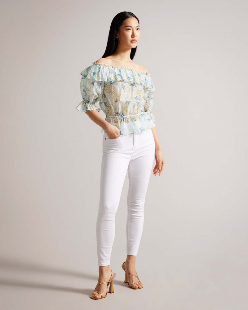 Ted Baker TRISIA Off The Shoulder Top with Elasticated Talie Sky-blue | 058QOPGJF