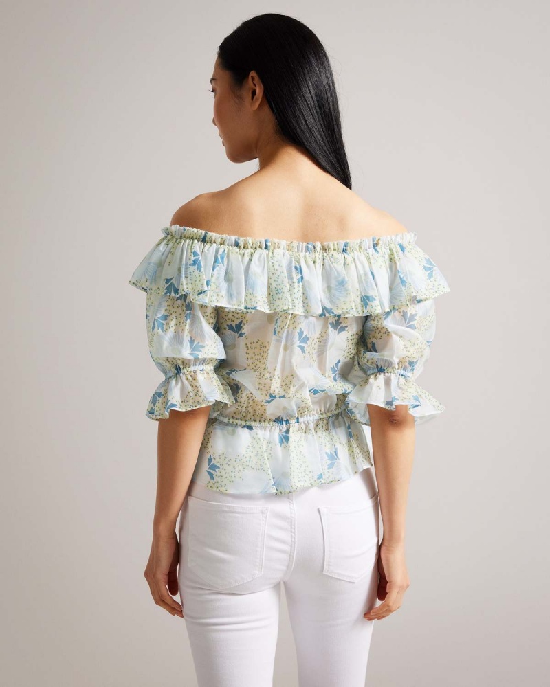 Ted Baker TRISIA Off The Shoulder Top with Elasticated Talie Sky-blue | 058QOPGJF