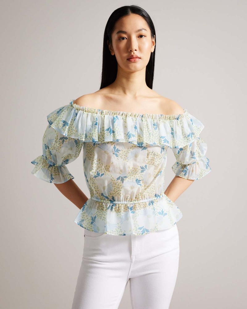 Ted Baker TRISIA Off The Shoulder Top with Elasticated Talie Sky-blue | 058QOPGJF